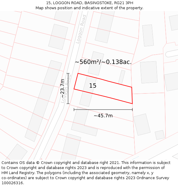 15, LOGGON ROAD, BASINGSTOKE, RG21 3PH: Plot and title map