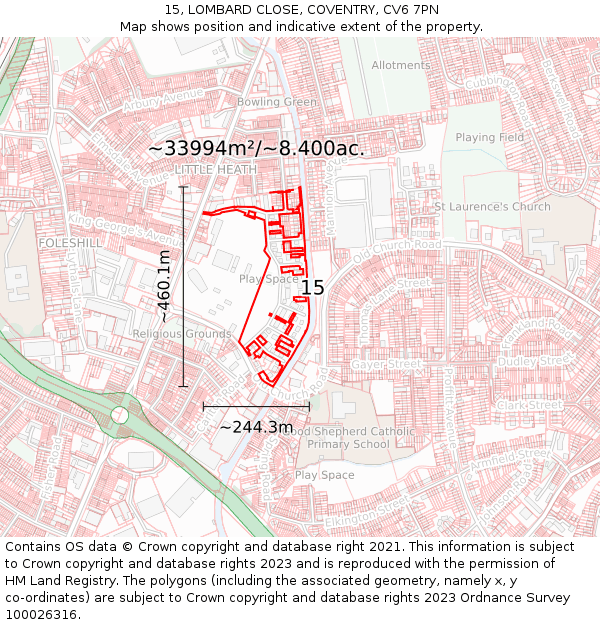 15, LOMBARD CLOSE, COVENTRY, CV6 7PN: Plot and title map