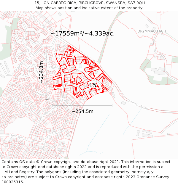 15, LON CARREG BICA, BIRCHGROVE, SWANSEA, SA7 9QH: Plot and title map