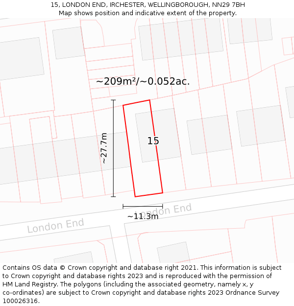15, LONDON END, IRCHESTER, WELLINGBOROUGH, NN29 7BH: Plot and title map