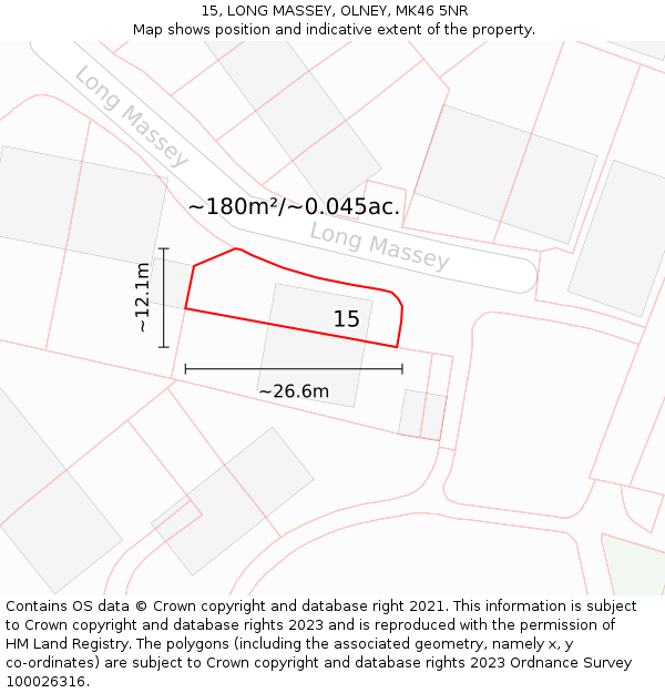 15, LONG MASSEY, OLNEY, MK46 5NR: Plot and title map