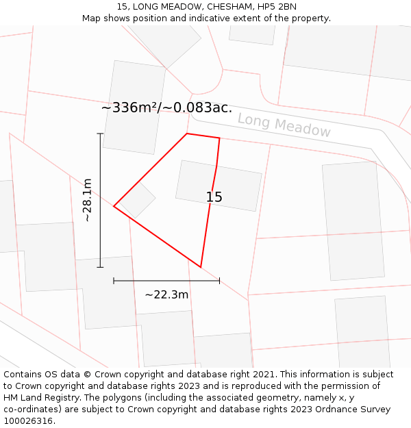 15, LONG MEADOW, CHESHAM, HP5 2BN: Plot and title map