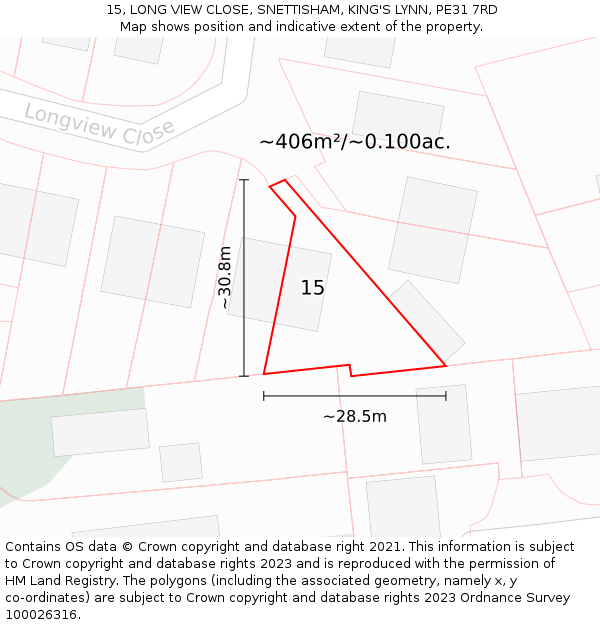 15, LONG VIEW CLOSE, SNETTISHAM, KING'S LYNN, PE31 7RD: Plot and title map