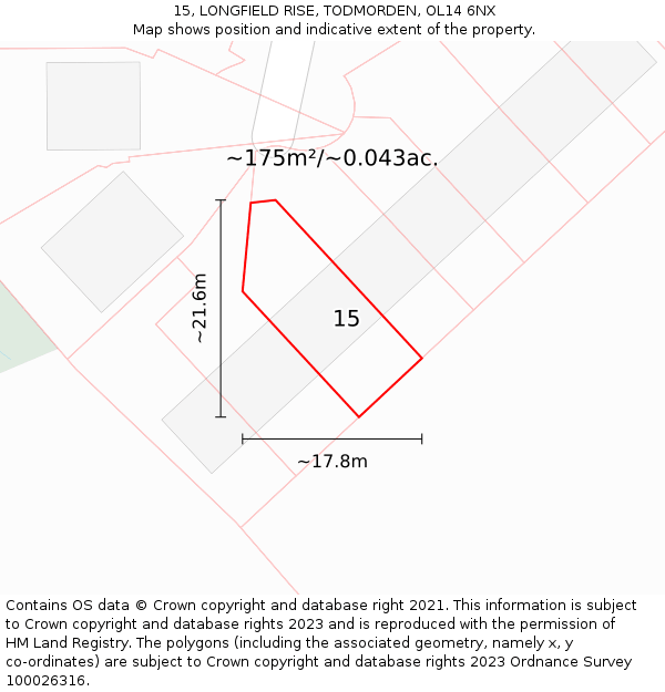 15, LONGFIELD RISE, TODMORDEN, OL14 6NX: Plot and title map