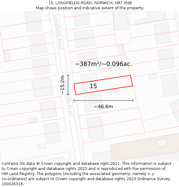 15, LONGFIELDS ROAD, NORWICH, NR7 0NB: Plot and title map