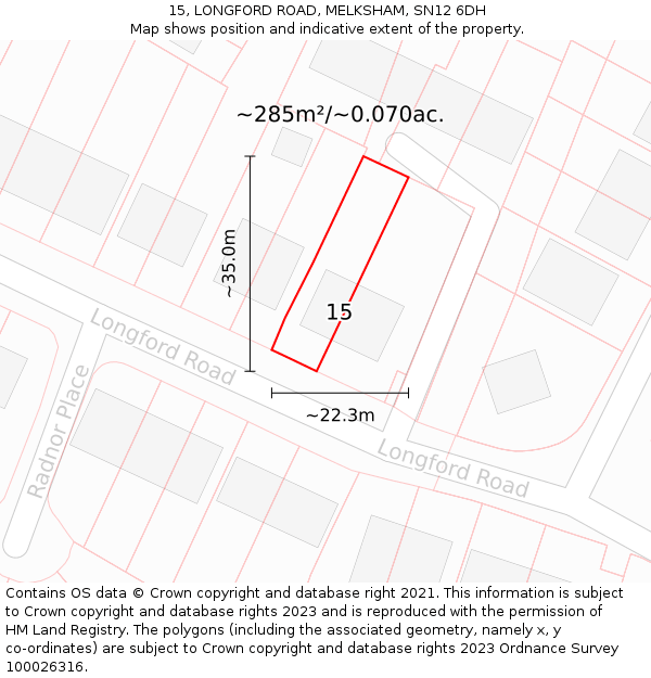 15, LONGFORD ROAD, MELKSHAM, SN12 6DH: Plot and title map