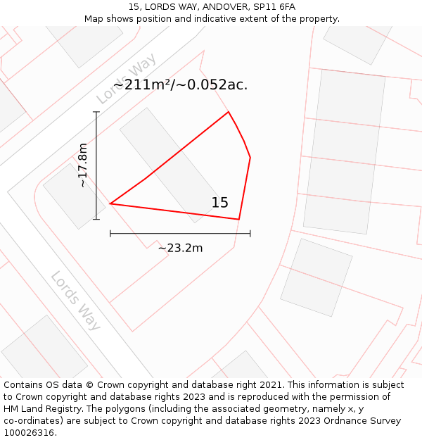 15, LORDS WAY, ANDOVER, SP11 6FA: Plot and title map