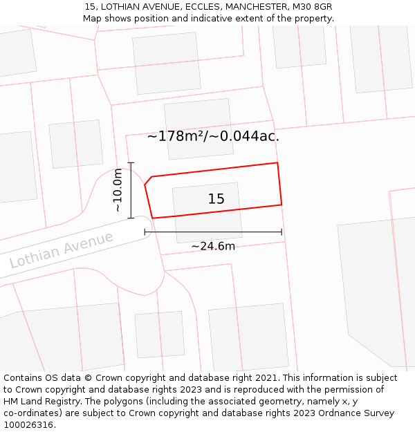 15, LOTHIAN AVENUE, ECCLES, MANCHESTER, M30 8GR: Plot and title map