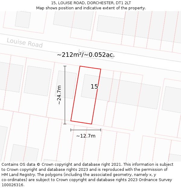 15, LOUISE ROAD, DORCHESTER, DT1 2LT: Plot and title map