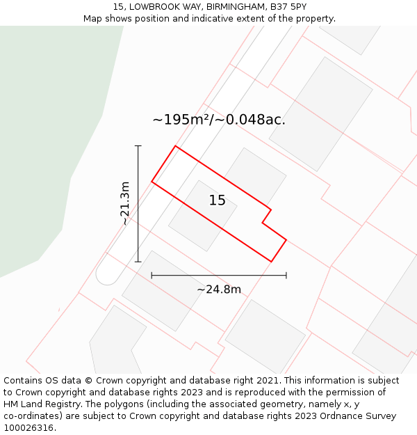 15, LOWBROOK WAY, BIRMINGHAM, B37 5PY: Plot and title map