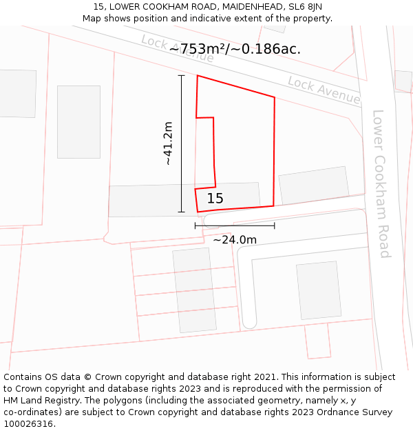 15, LOWER COOKHAM ROAD, MAIDENHEAD, SL6 8JN: Plot and title map