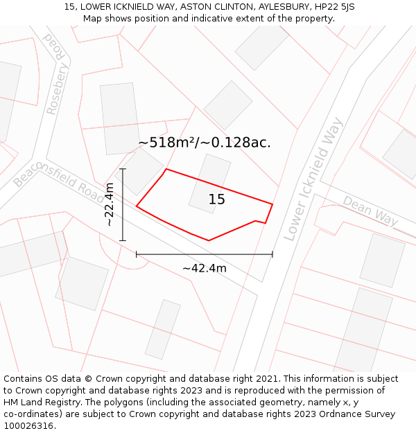 15, LOWER ICKNIELD WAY, ASTON CLINTON, AYLESBURY, HP22 5JS: Plot and title map