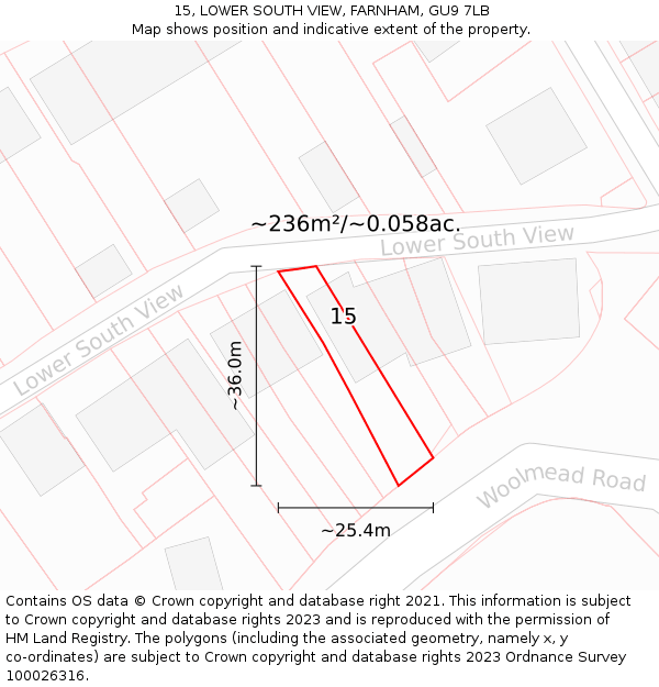 15, LOWER SOUTH VIEW, FARNHAM, GU9 7LB: Plot and title map