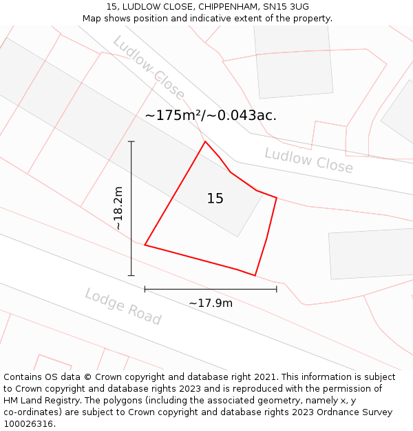 15, LUDLOW CLOSE, CHIPPENHAM, SN15 3UG: Plot and title map