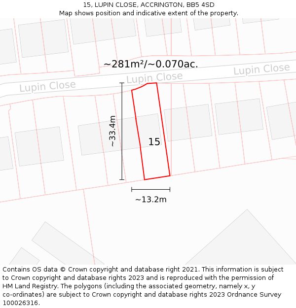 15, LUPIN CLOSE, ACCRINGTON, BB5 4SD: Plot and title map