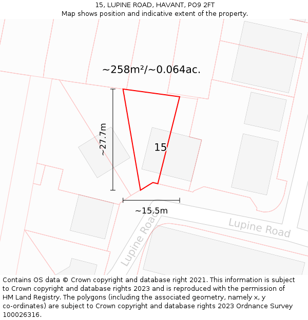 15, LUPINE ROAD, HAVANT, PO9 2FT: Plot and title map