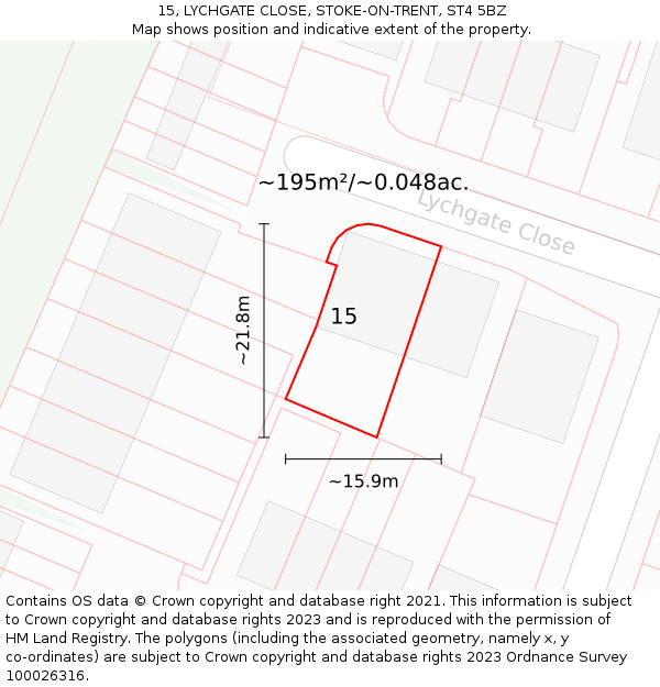 15, LYCHGATE CLOSE, STOKE-ON-TRENT, ST4 5BZ: Plot and title map