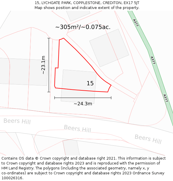 15, LYCHGATE PARK, COPPLESTONE, CREDITON, EX17 5JT: Plot and title map