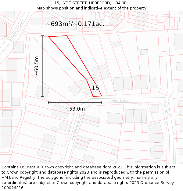15, LYDE STREET, HEREFORD, HR4 9PH: Plot and title map