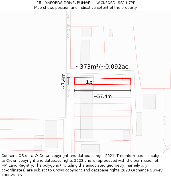 15, LYNFORDS DRIVE, RUNWELL, WICKFORD, SS11 7PP: Plot and title map