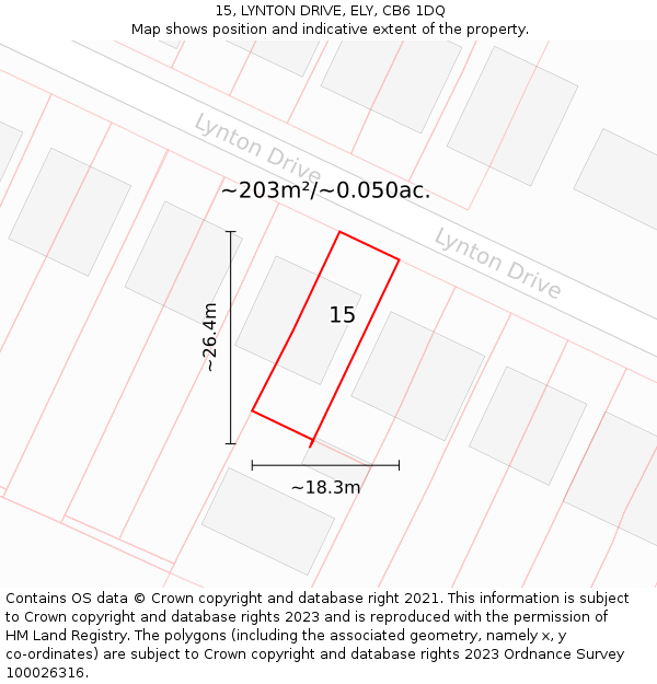 15, LYNTON DRIVE, ELY, CB6 1DQ: Plot and title map