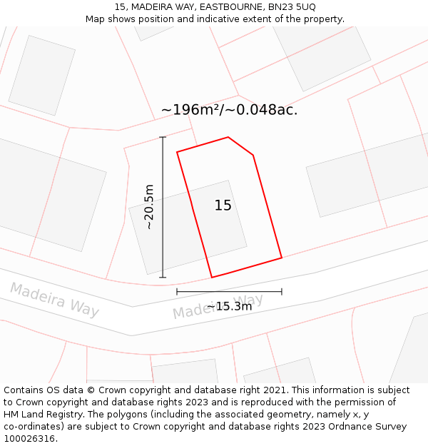 15, MADEIRA WAY, EASTBOURNE, BN23 5UQ: Plot and title map