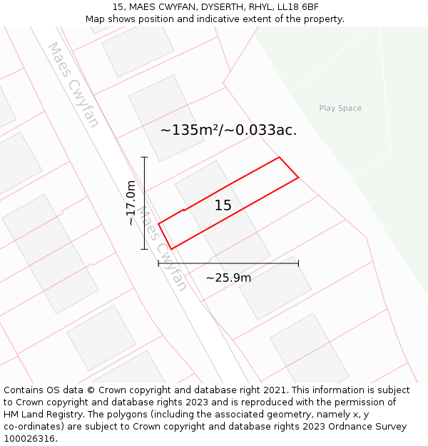 15, MAES CWYFAN, DYSERTH, RHYL, LL18 6BF: Plot and title map