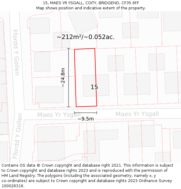 15, MAES YR YSGALL, COITY, BRIDGEND, CF35 6FF: Plot and title map