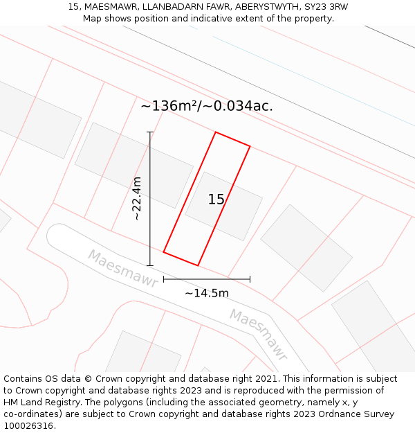 15, MAESMAWR, LLANBADARN FAWR, ABERYSTWYTH, SY23 3RW: Plot and title map