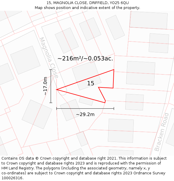 15, MAGNOLIA CLOSE, DRIFFIELD, YO25 6QU: Plot and title map