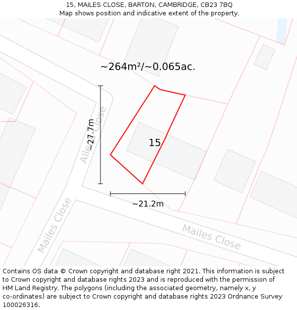 15, MAILES CLOSE, BARTON, CAMBRIDGE, CB23 7BQ: Plot and title map