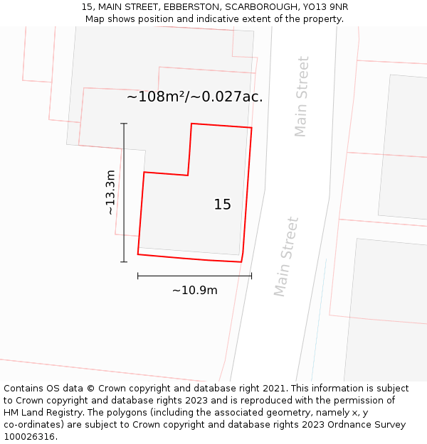 15, MAIN STREET, EBBERSTON, SCARBOROUGH, YO13 9NR: Plot and title map