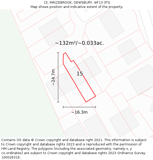 15, MAIZEBROOK, DEWSBURY, WF13 3TG: Plot and title map