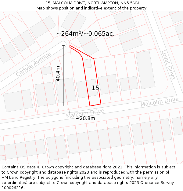 15, MALCOLM DRIVE, NORTHAMPTON, NN5 5NN: Plot and title map