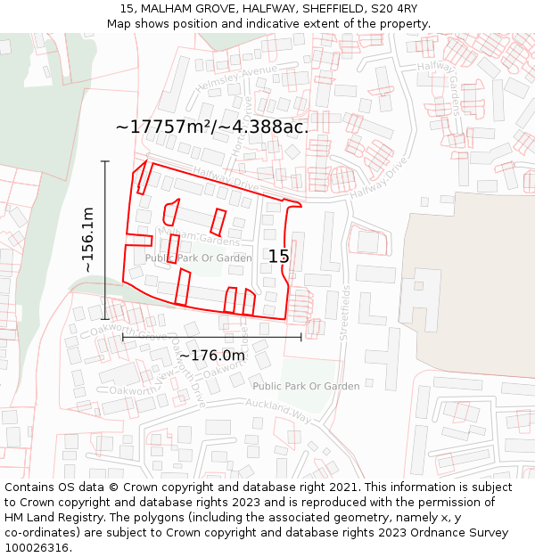 15, MALHAM GROVE, HALFWAY, SHEFFIELD, S20 4RY: Plot and title map