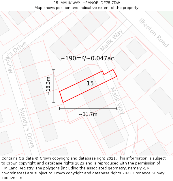 15, MALIK WAY, HEANOR, DE75 7DW: Plot and title map