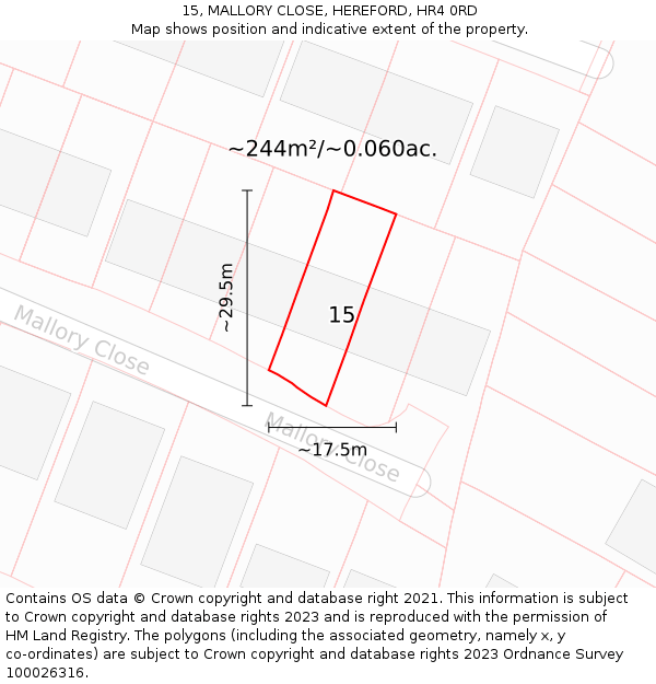 15, MALLORY CLOSE, HEREFORD, HR4 0RD: Plot and title map