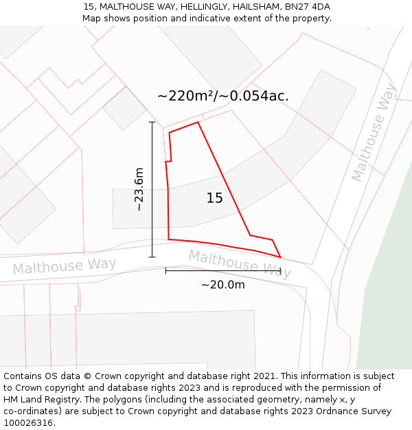 15, MALTHOUSE WAY, HELLINGLY, HAILSHAM, BN27 4DA: Plot and title map