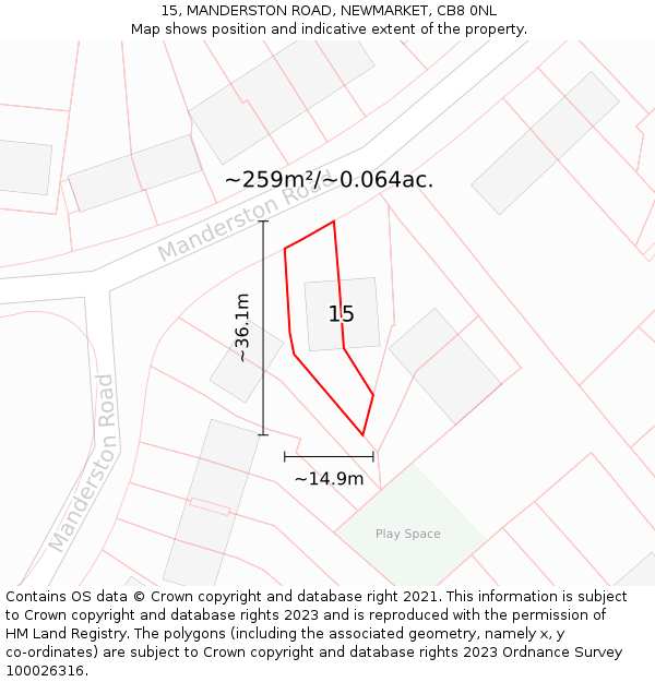 15, MANDERSTON ROAD, NEWMARKET, CB8 0NL: Plot and title map