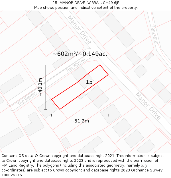 15, MANOR DRIVE, WIRRAL, CH49 6JE: Plot and title map