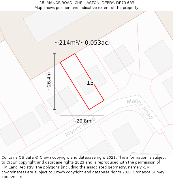 15, MANOR ROAD, CHELLASTON, DERBY, DE73 6RB: Plot and title map
