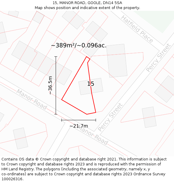 15, MANOR ROAD, GOOLE, DN14 5SA: Plot and title map