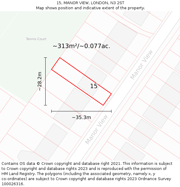 15, MANOR VIEW, LONDON, N3 2ST: Plot and title map