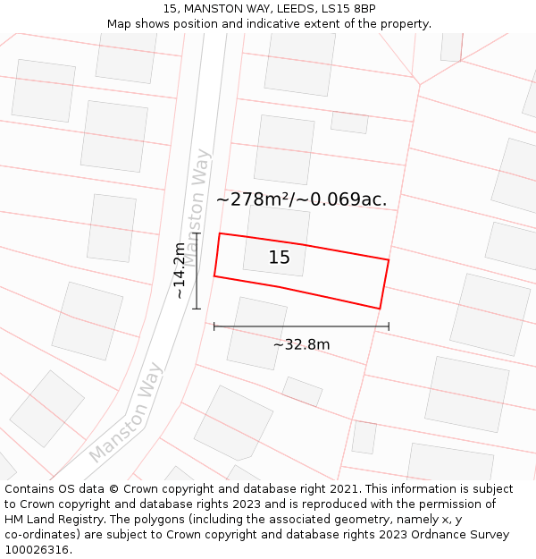 15, MANSTON WAY, LEEDS, LS15 8BP: Plot and title map