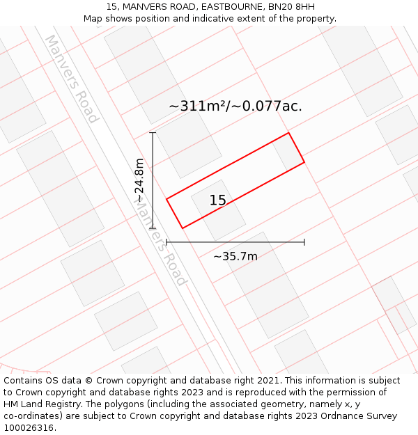 15, MANVERS ROAD, EASTBOURNE, BN20 8HH: Plot and title map