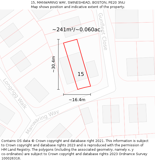 15, MANWARING WAY, SWINESHEAD, BOSTON, PE20 3NU: Plot and title map