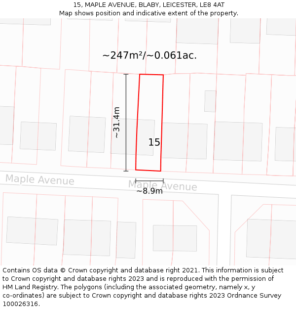 15, MAPLE AVENUE, BLABY, LEICESTER, LE8 4AT: Plot and title map