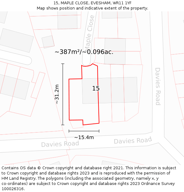 15, MAPLE CLOSE, EVESHAM, WR11 1YF: Plot and title map