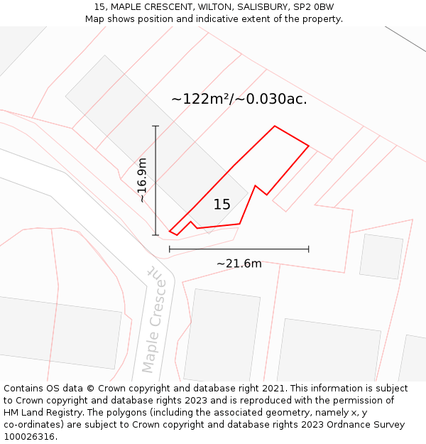 15, MAPLE CRESCENT, WILTON, SALISBURY, SP2 0BW: Plot and title map