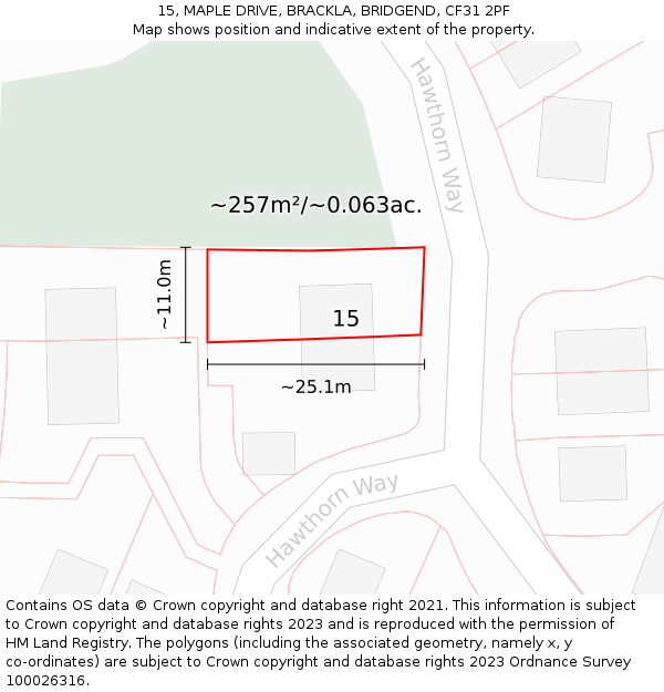 15, MAPLE DRIVE, BRACKLA, BRIDGEND, CF31 2PF: Plot and title map